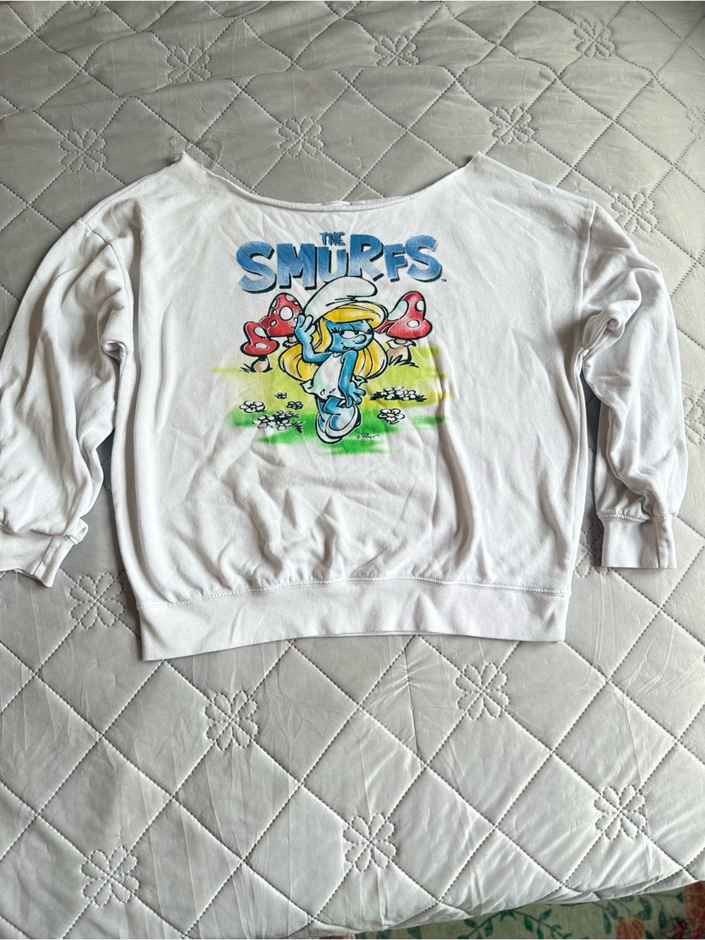 The Smurfs Smurfette White Off Shoulder Graphic Sweatshirt XL
